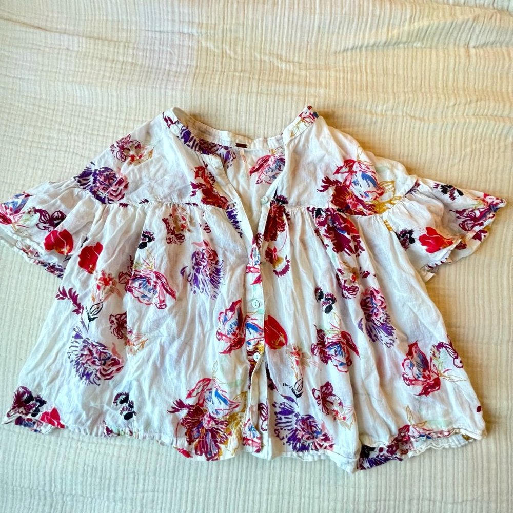 Free People Floral Flowy Blouse